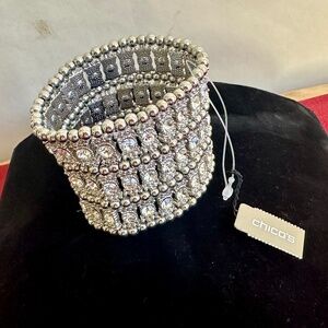 Chico's Rhinestone Cuff Bracelet Large, Glamour Statement